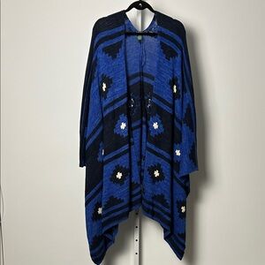 Lauren Ralph Lauren Blue and Black Tribal Cape Coat Poncho